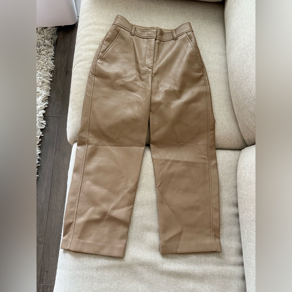 Babaton Tan Faux Leather Pants